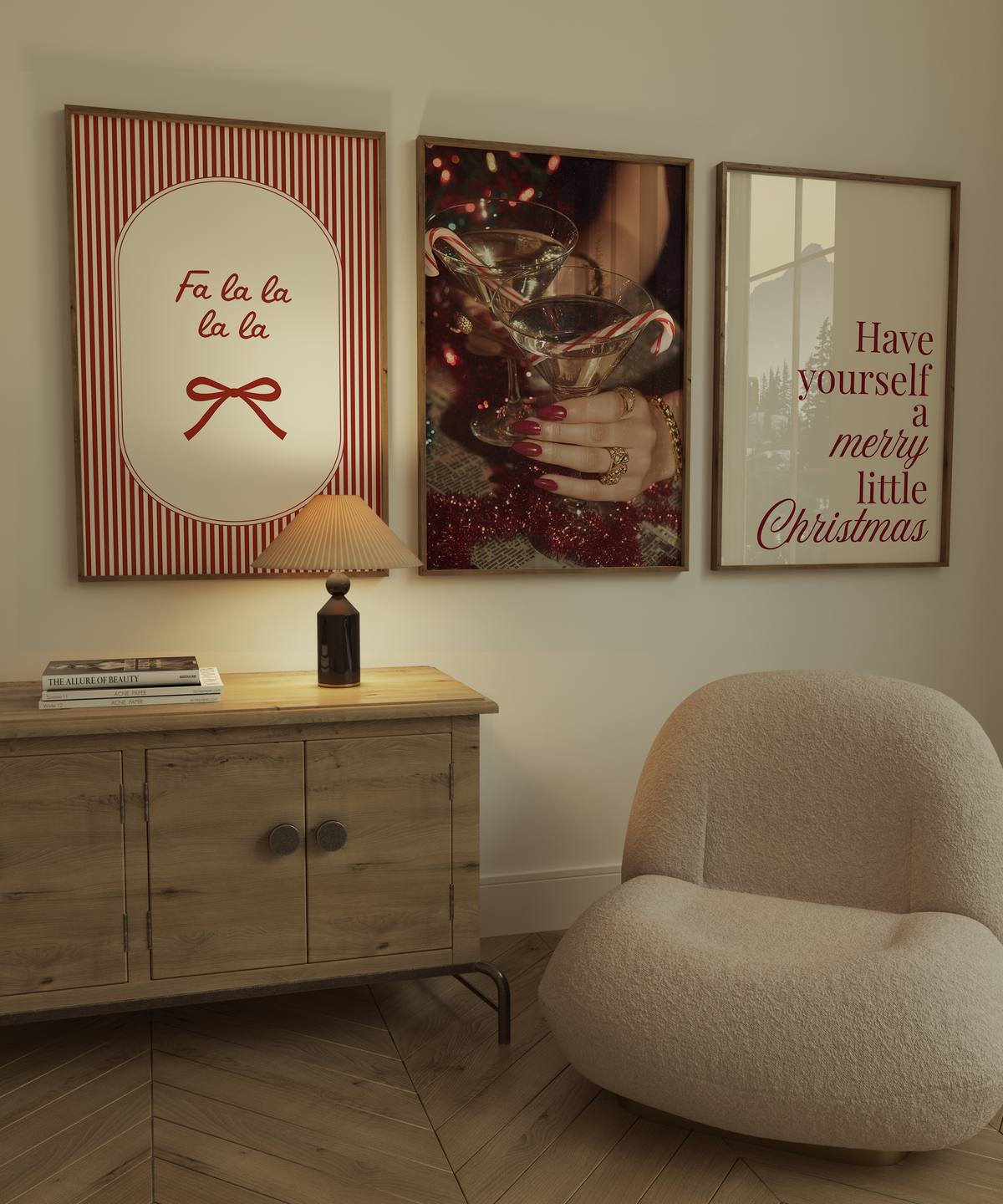 Candy Cane Martini Christmas Print Set of 3