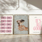 Set of three prints featuring bold pink 'It's All Good' typography, a vintage newspaper cocktail print, and a pink 'Happy Hour' ticket grid