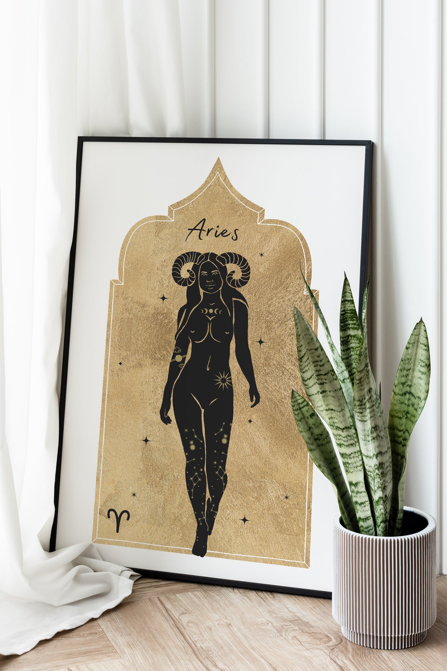 Golden Zodiac Aries Goddess Wall Art Print