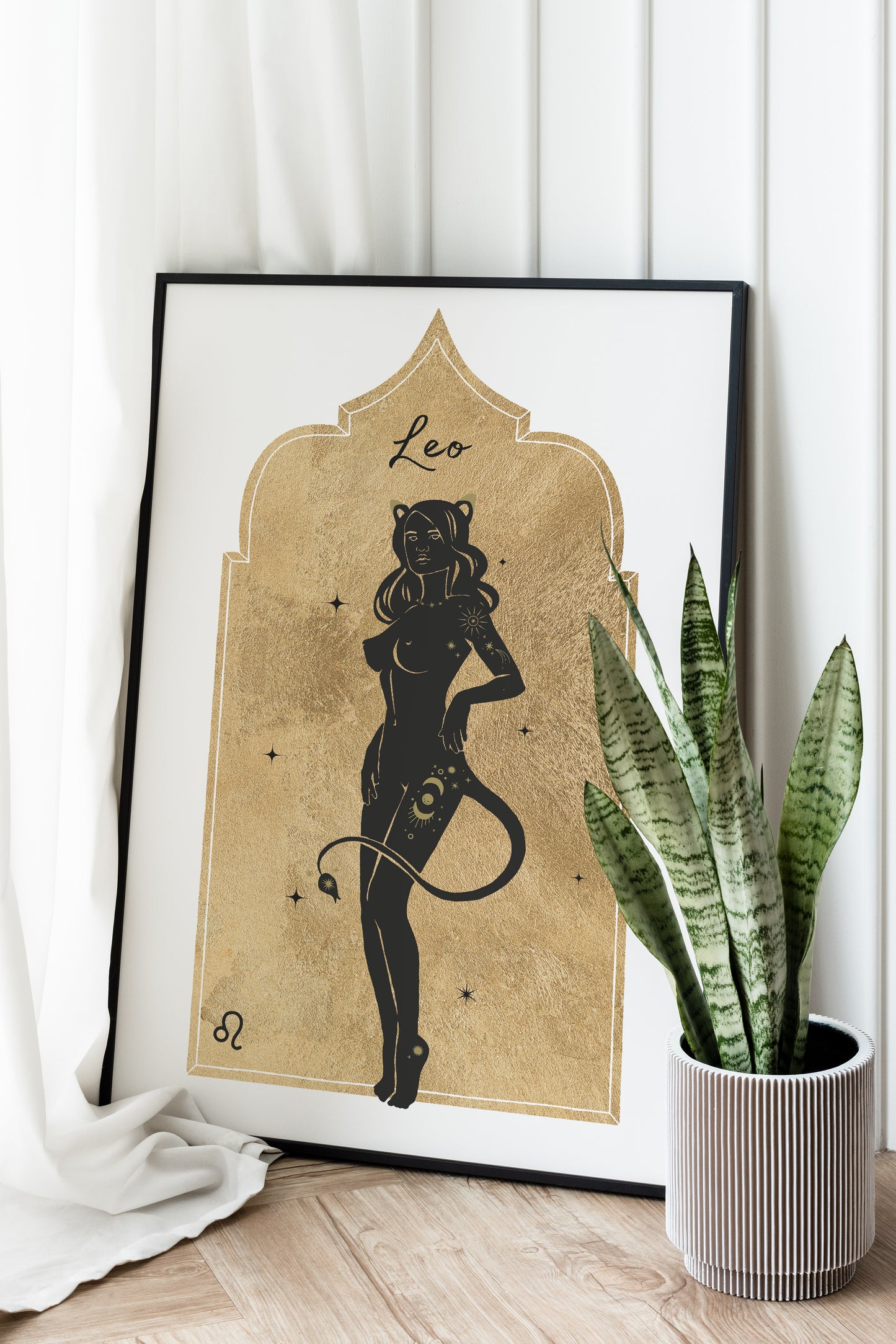 Golden Zodiac Leo Goddess Wall Art Print, Sun Sign Art