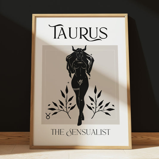 Zodiac Taurus Goddess Wall Art Print, Sun Sign Art