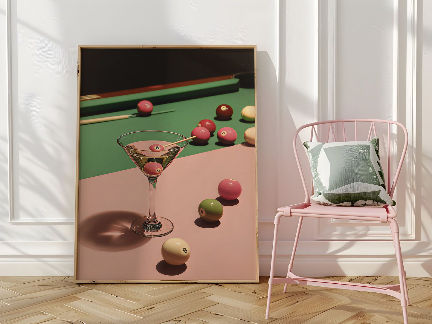 Retro Billiard Pink 8-Ball Martini Cocktail Print - Digital Print
