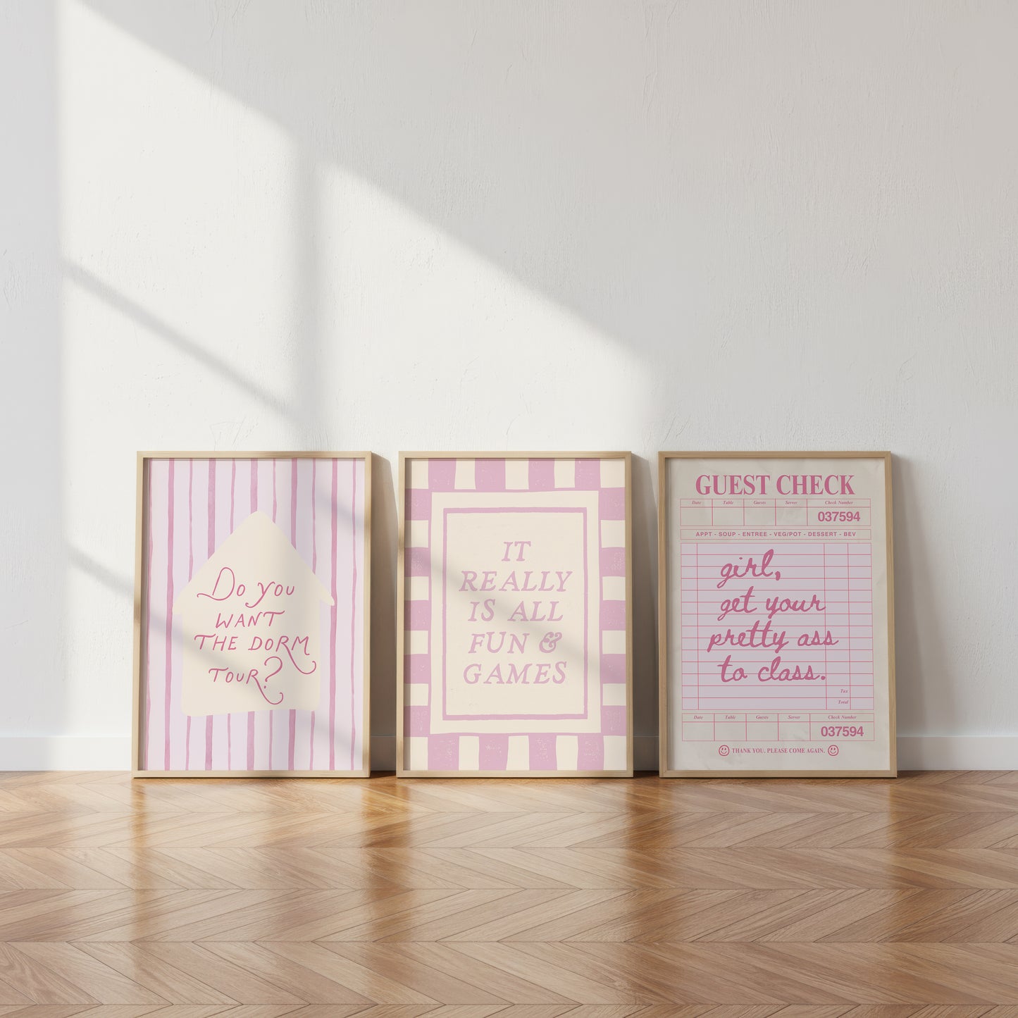 Pink Dorm Art Set of 3 - Trendy Gallery Wall Prints - Digital Print