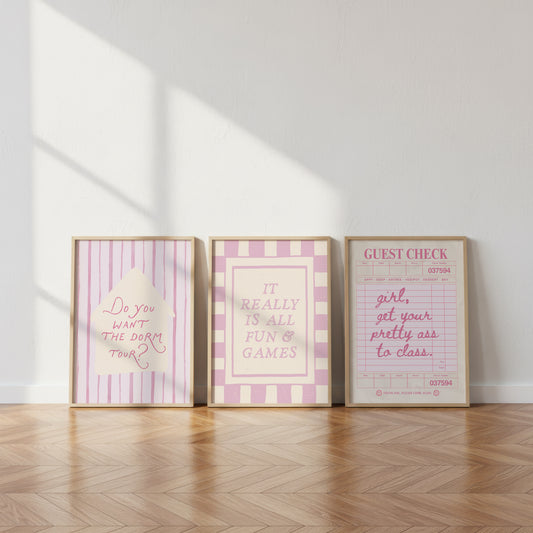 Pink Dorm Art Set of 3 - Trendy Gallery Wall Prints - Digital Print