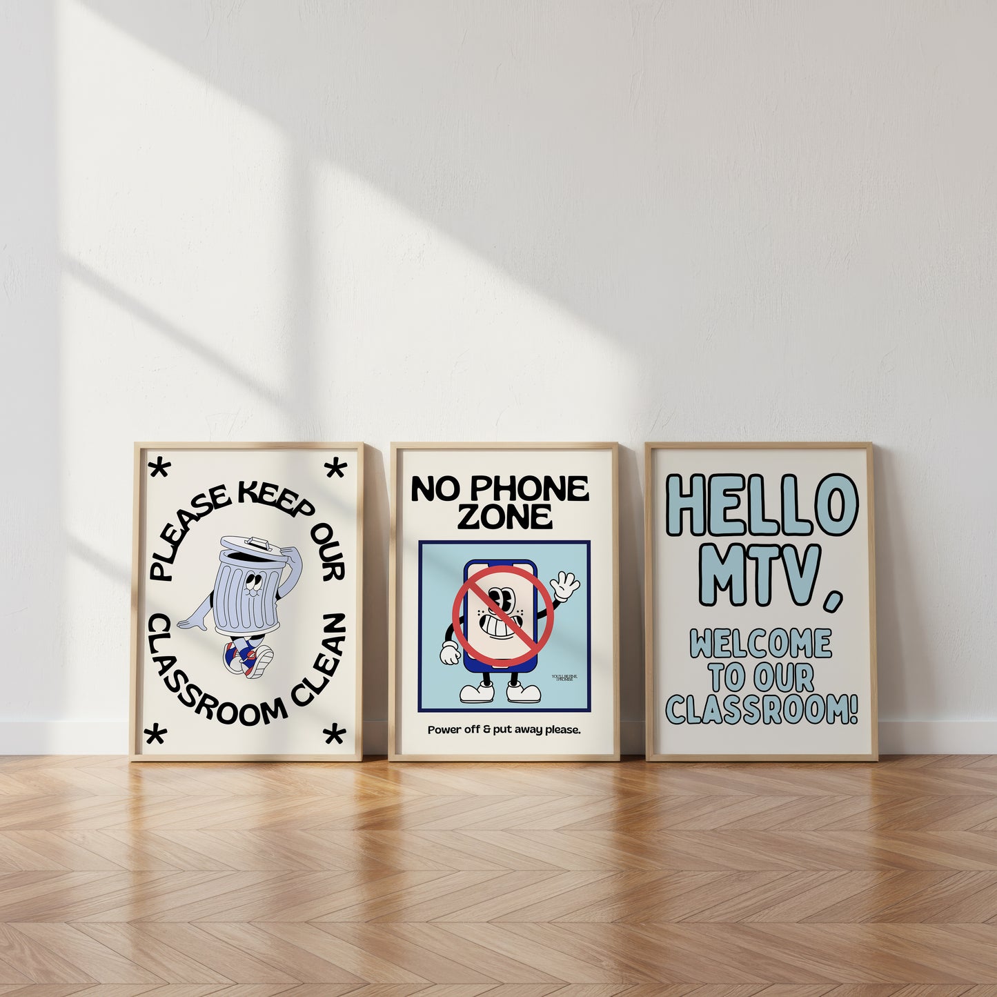 Classroom Rules Retro Character Art Set of 3 - Digital Print