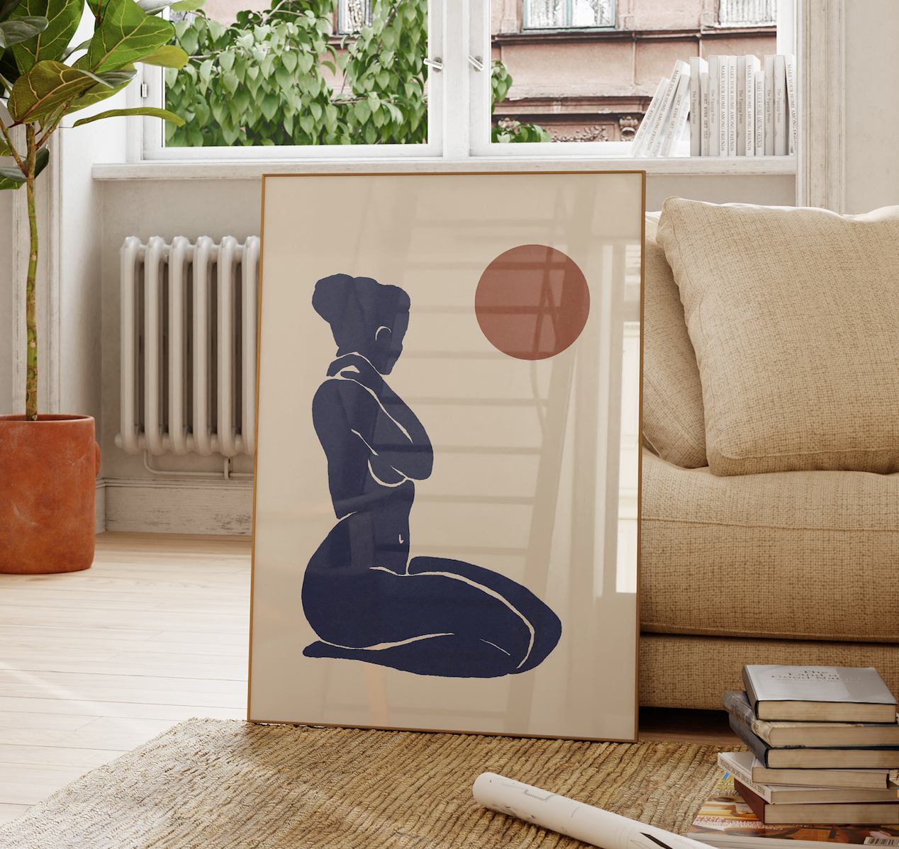 Japandi Style Blue Moon Goddess Art Print