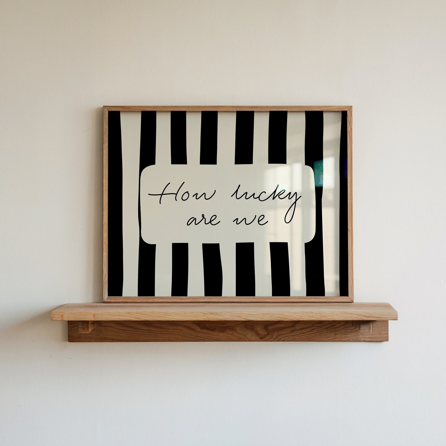 Set of 3 vintage fashion editorial prints: a photograph of two hands clinking martini glasses garnished with cherries, "I'm nicer when I like my outfit" in a scalloped oval frame, and "How lucky are we" on bold black and white stripes.