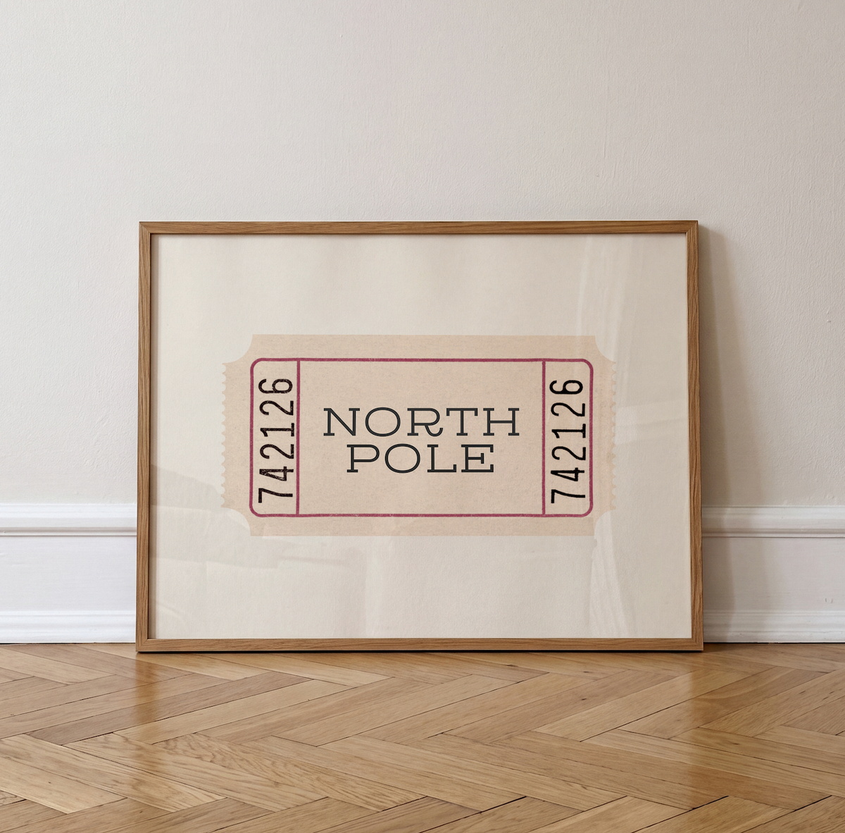North Pole Ticket Print | Vintage Cream