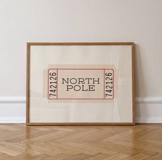 North Pole Ticket Print | Vintage Cream