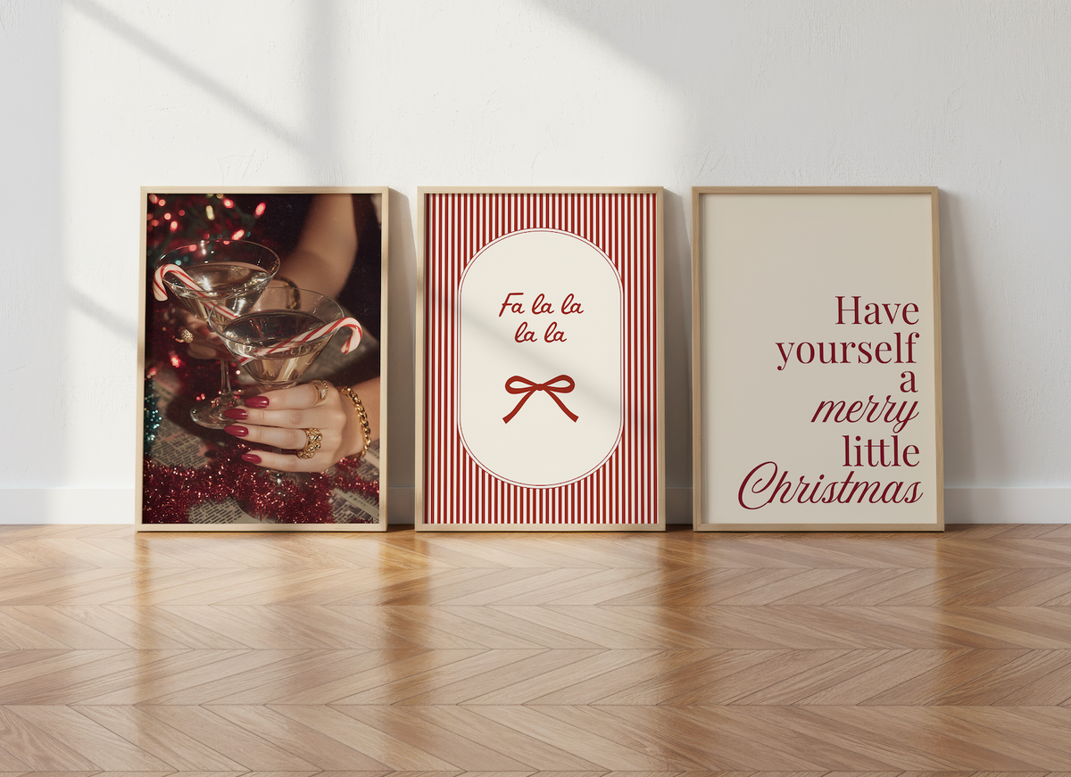 Candy Cane Martini Christmas Print Set of 3