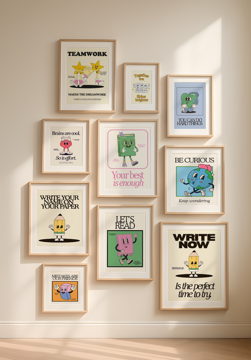Vintage Retro Mascot Classroom Art Set Of 10 - Digital Print