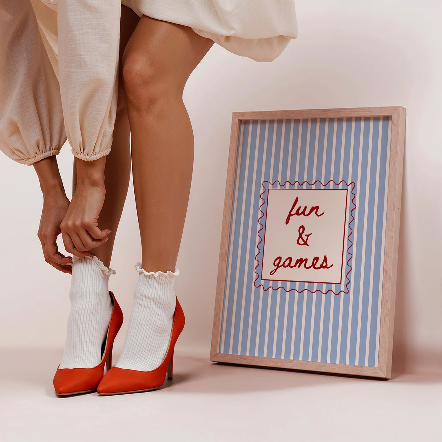 Blue Striped Art Print with quote " Fun & games"