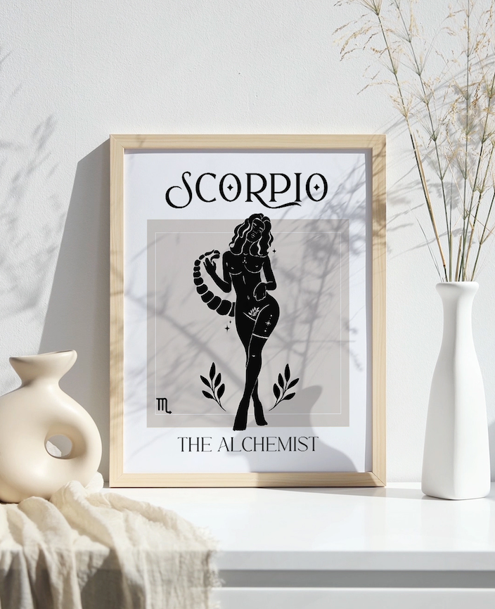 Zodiac Scorpio Goddess Wall Art Print, Sun Sign Art