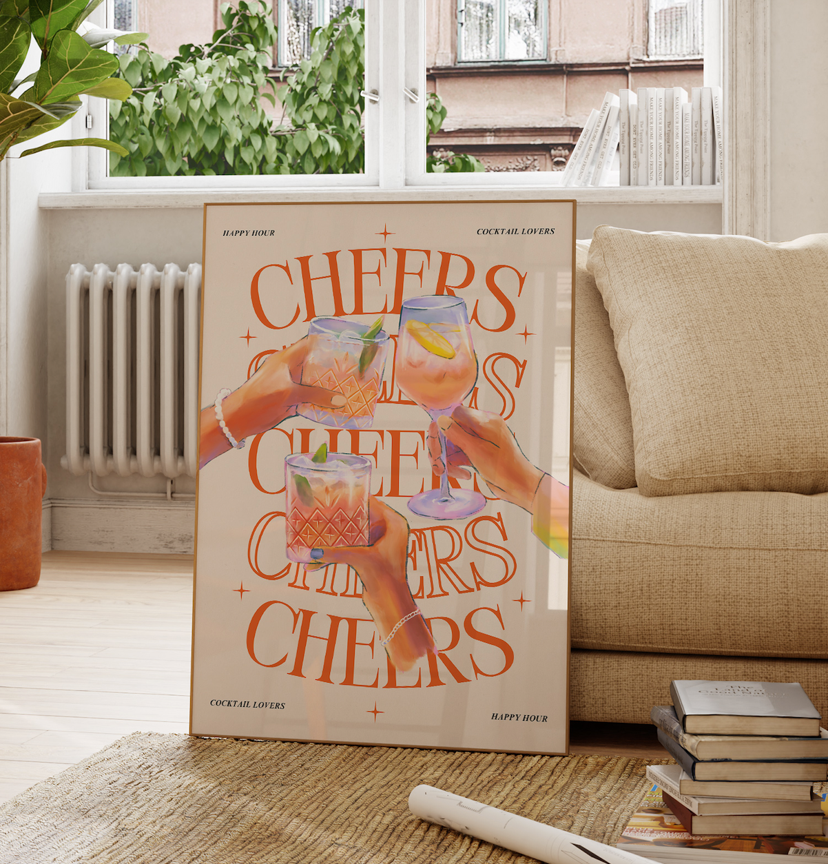 Cheers Cocktail Aesthetic Wall Art / Typography Print / Digital Download/ Cocktail Art / Bar Art/ Kitchen Wall Art