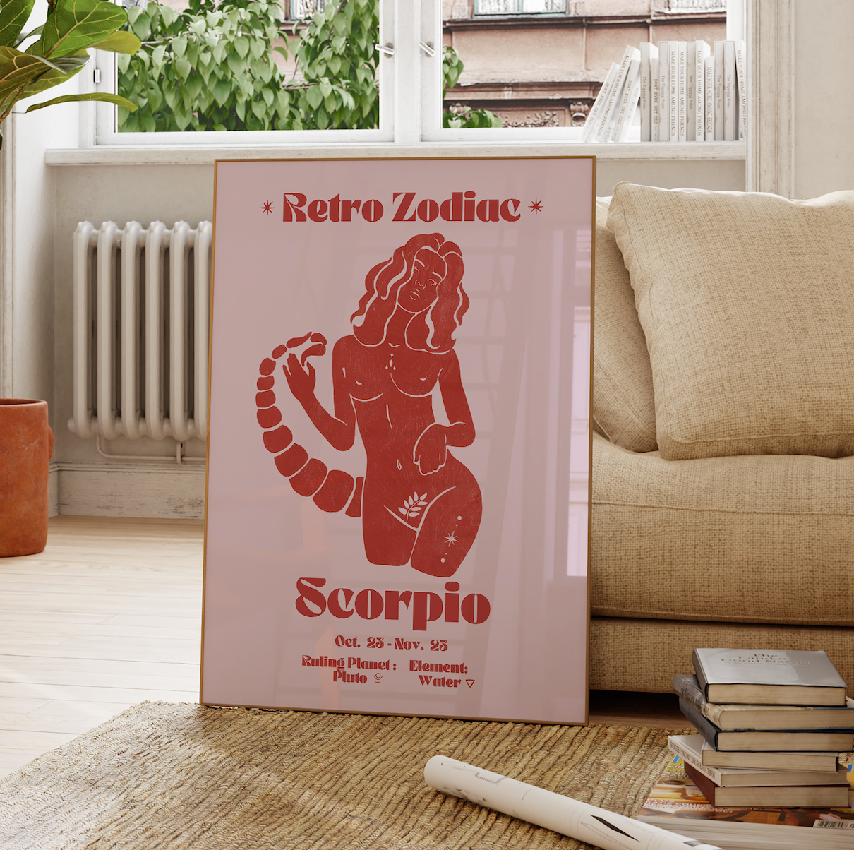 Retro Zodiac Scorpio Goddess Wall Art Print, Sun Sign Art