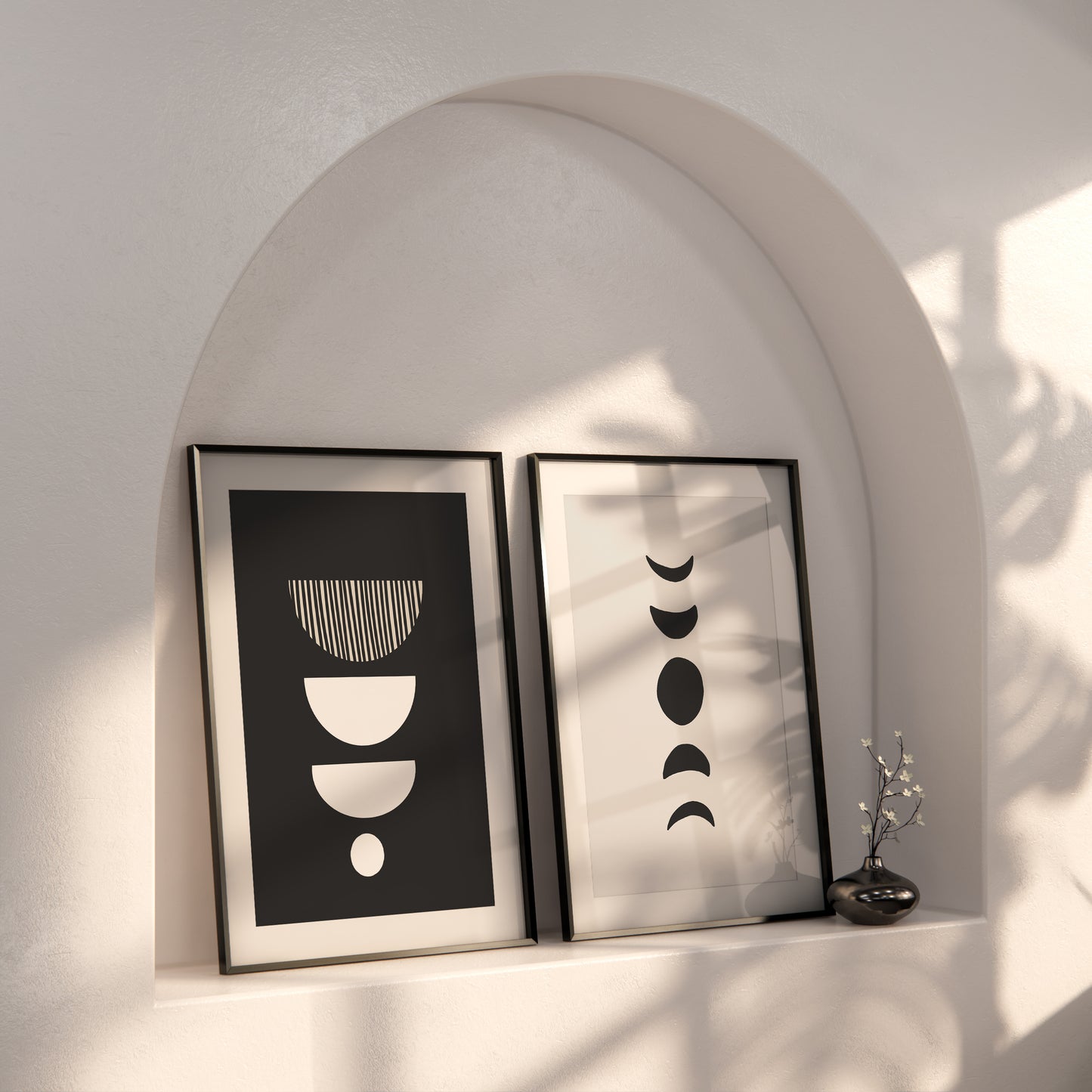 Black Modern Abstract Art Set of 5, Boho Abstract Home Decor