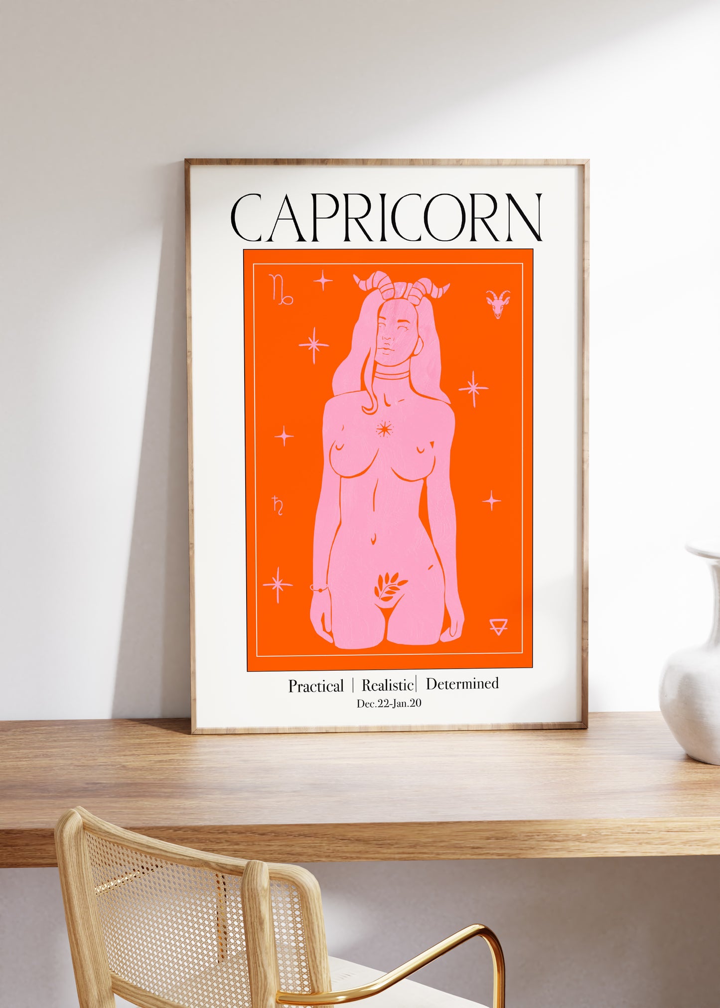 Retro Capricorn Zodiac Goddess Art Print, Boho Capricorn Wall Art