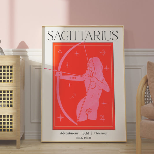 Retro Sagittarius Goddess Art Print, Boho Sagittarius Wall Art