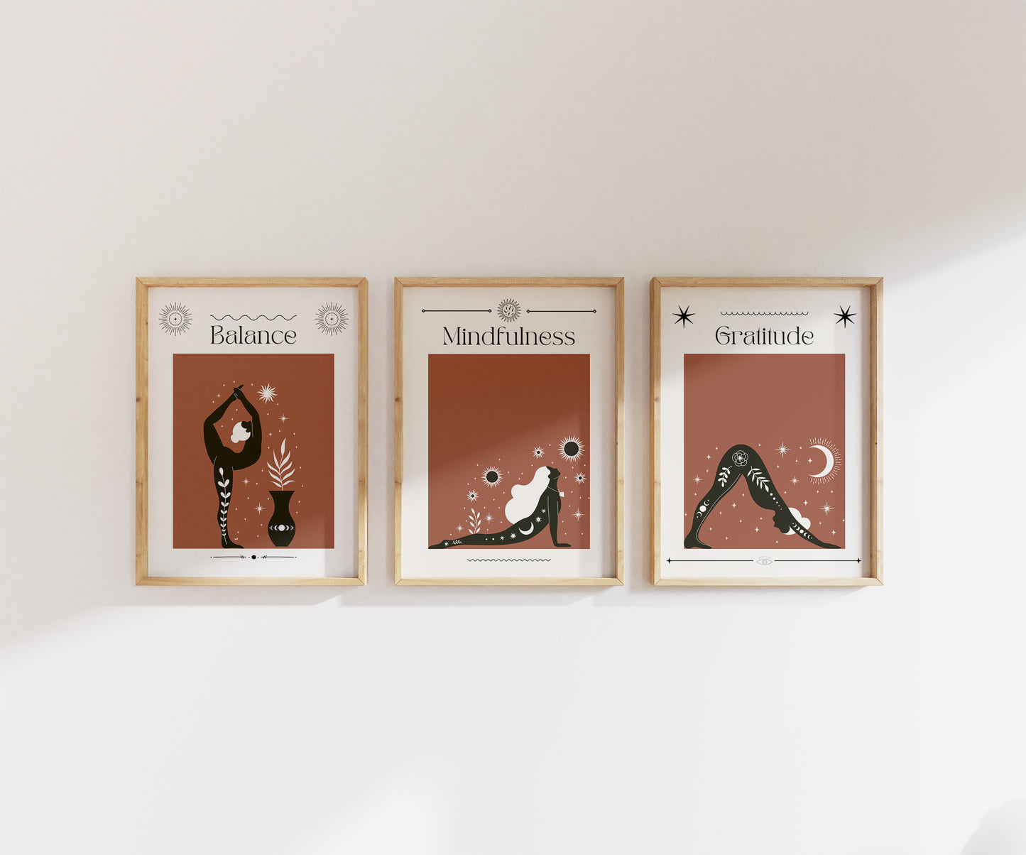 Boho Yoga Women Wall Art Set Of 3, Mantra Yoga Pose Wall Poster Print