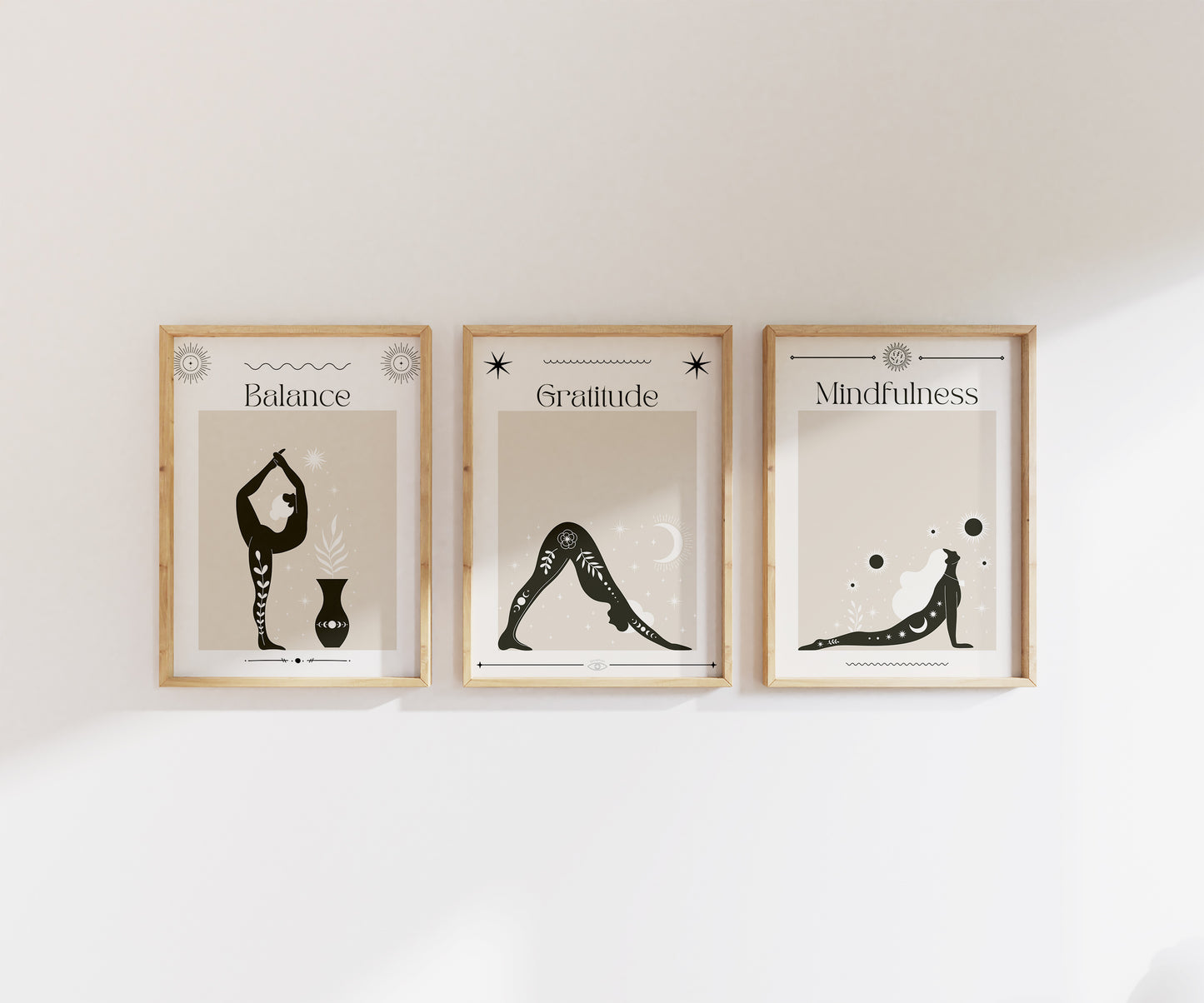 Boho Yoga Women Wall Art Set Of 3/ Printable Wall Art/ Yoga Pose Wall Poster Print/ Celestial Art Poster
