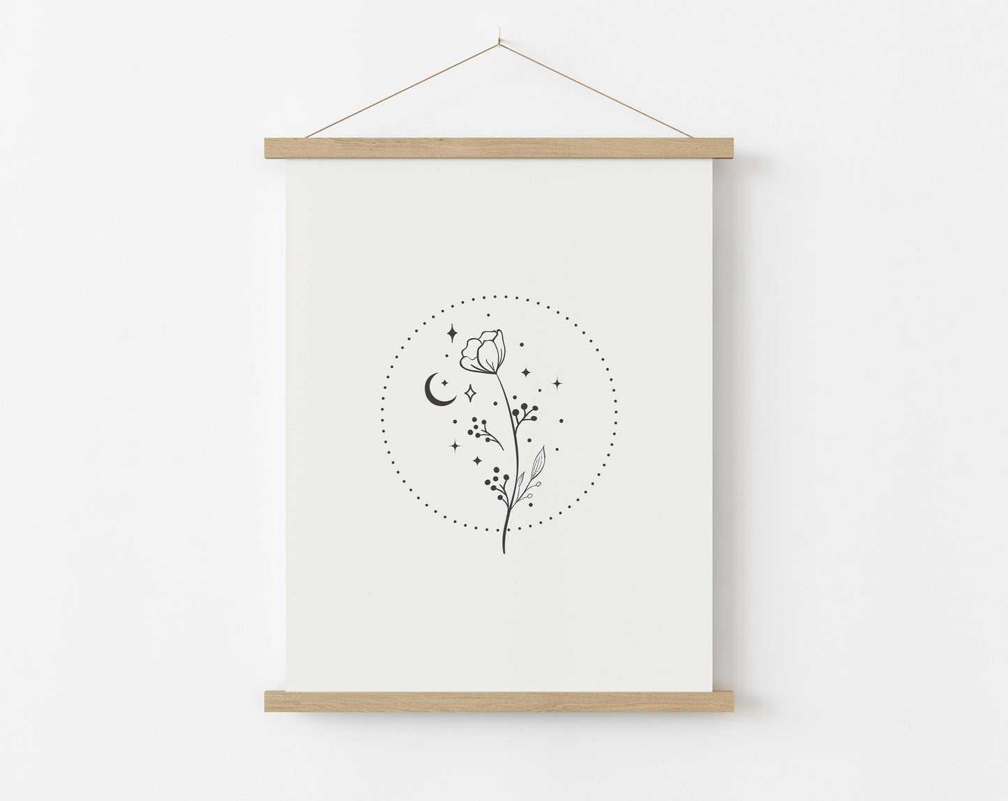 Minimalist Line Art Floral Moon Circle Print