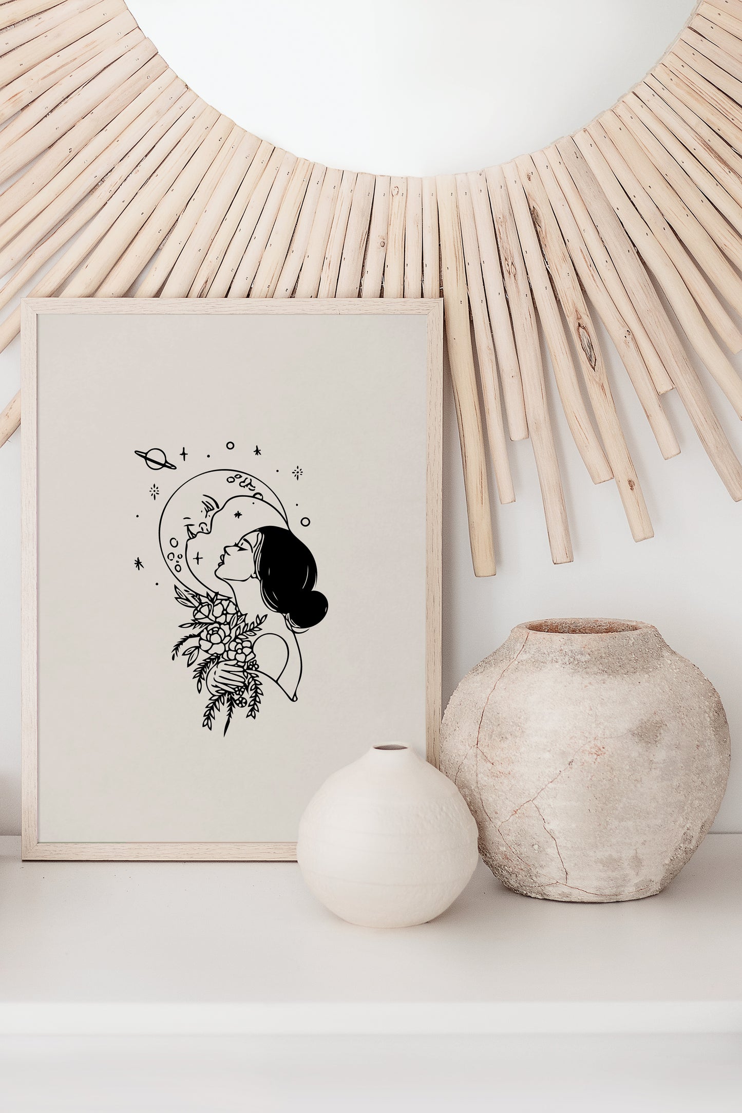 Moon Lover Mystic Woman Art Print/ Moon Goddess Wall Art Print