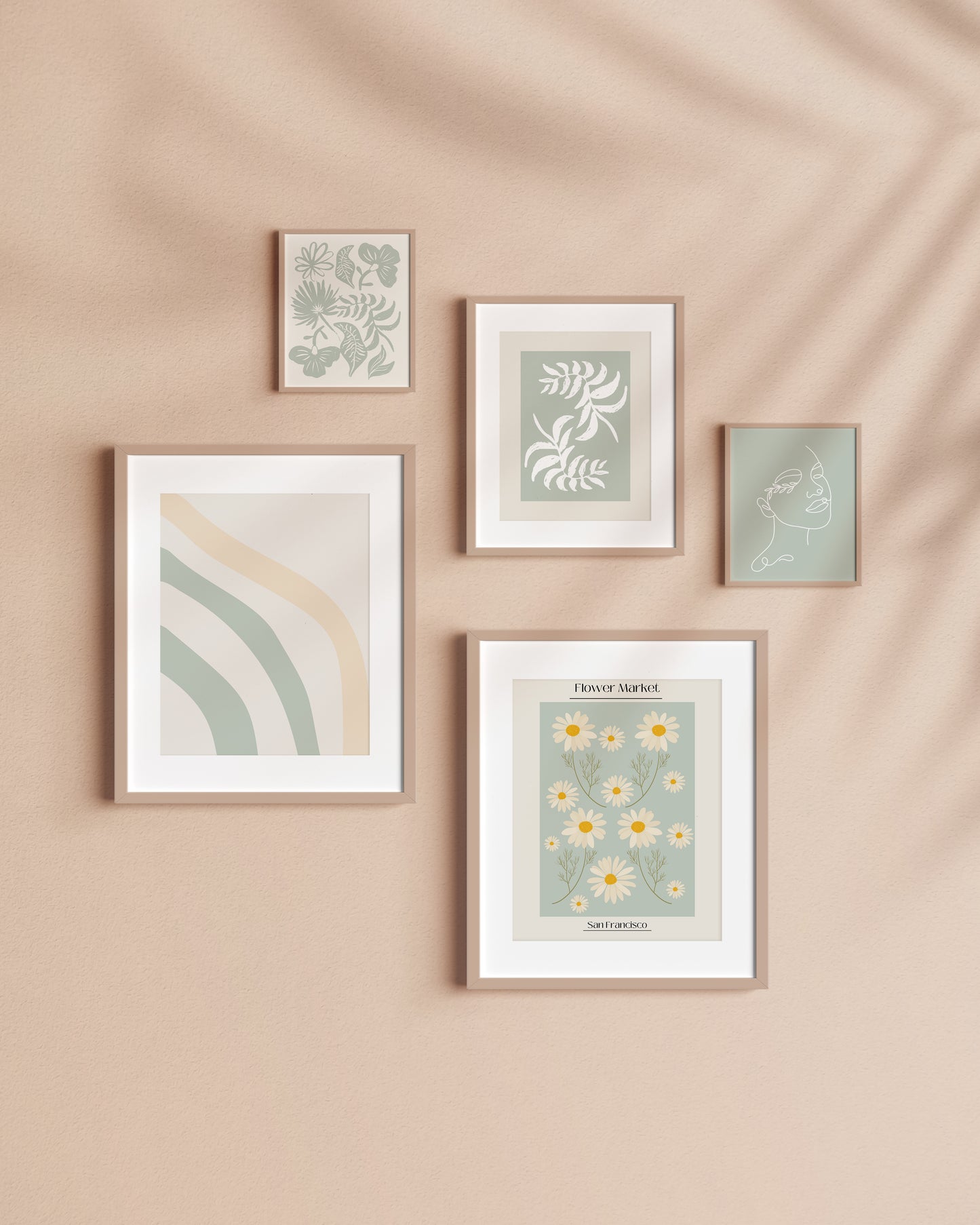 Boho Sage Green Floral Wall Art Gallery Set of 5