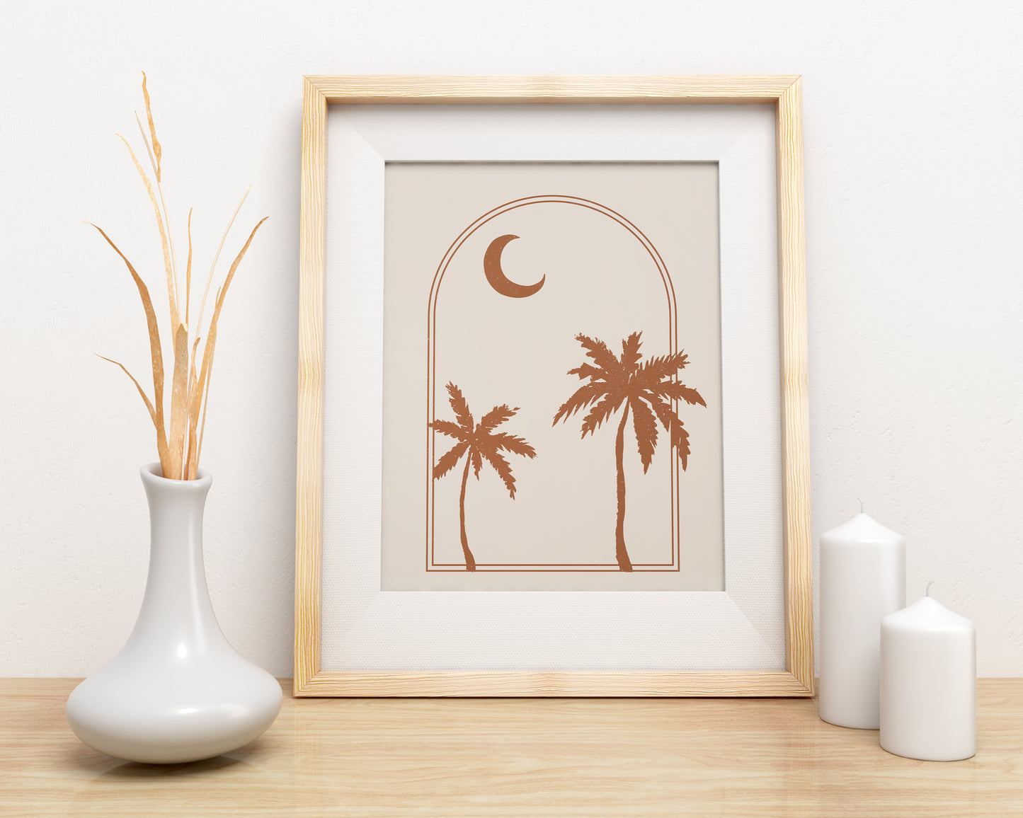 Neutral Tone Boho Palm Tree Wall Art Print