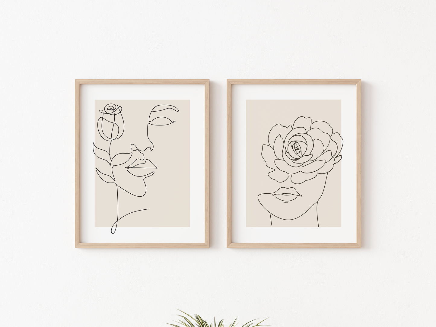 Flower Face Line Art Set Of 2/ Minimalist Woman Line Face Print/ Line Art Print