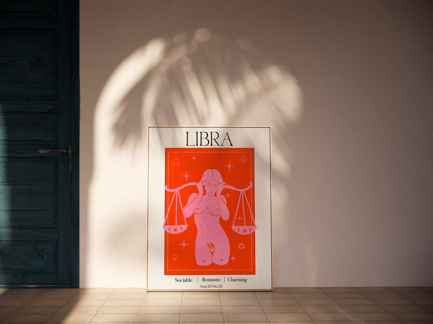Retro Libra Zodiac Goddess Art Print, Boho Libra Wall Art