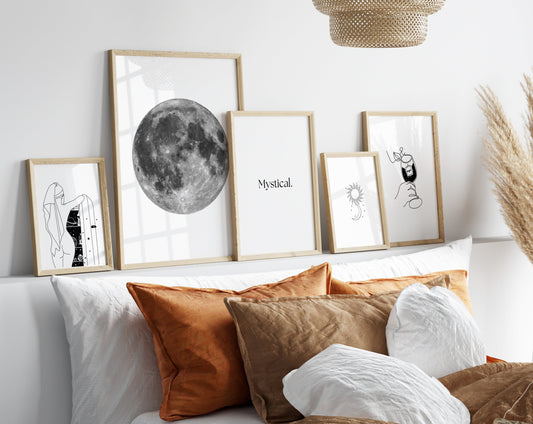 Cosmic Celestial Moon Aesthetic Wall Art Set Of 5/ Printable Wall Art